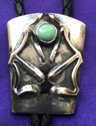 Vintage Native American Sterling Silver & Turquoise Old Pawn Bolo Tie