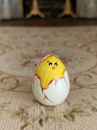 Vintage Miniature Dollhouse Wood Hand Painted Artisan Easter Egg Hatching Chick