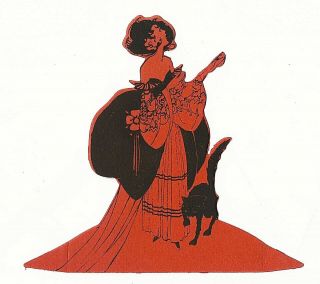 Vintage Buzza Art Deco Die Cut Halloween Place Card Elegant Lady Black Cat T1148