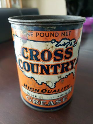 Cross Country 1 Lbs Grease Can Vintage Oil Gas