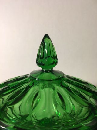 Vintage Depression Indiana Glass Footed Green Candy Dish w/ Lid 2