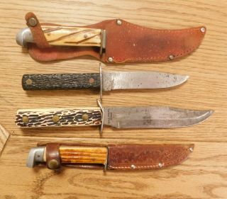 Four Vintage Fixed Blade Knives,  Two With Sheaths (10.  25.  In.  To 7.  50.  In.  Long).