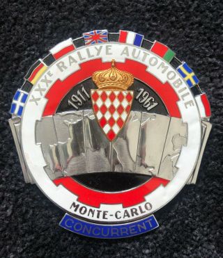 Competitors Monte Carlo Ralley Rally Enamel Grill Badge 50 Years 1911 - 1961
