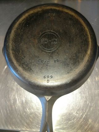 Vintage Griswold Cast Iron Skillet Frying Pan Number 6 699 D Erie,  Pa U.  S.  A.  9 "