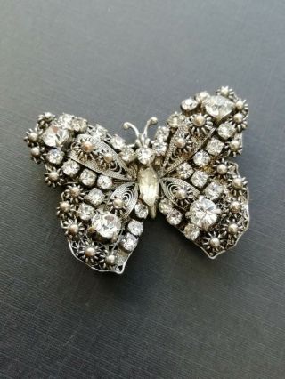 A Signed 1920s /30s Paste Art Deco Butterfly Brooch Vintage Jewellery