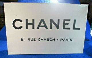 Vintage Paris Chanel Large Gift Box 14 " T X 22 " W X 3 " D Logo Ribbon And Button Env