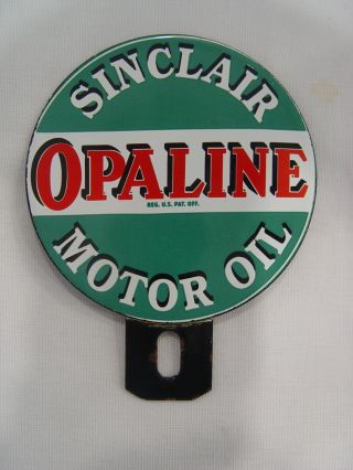 Vintage Sinclair Opaline Motor Oil 2 - Piece Porcelain License Plate Topper