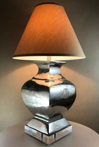 Massive Vintage Mid Century Danish Modern Acrylic Lucite Chrome 1970s Lamp