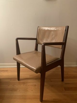 Jens Risom Midcentury Brown Leather Arm Chair
