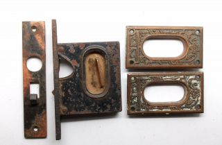 Cast Iron Mortise Lock & Pocket Door Plate Set