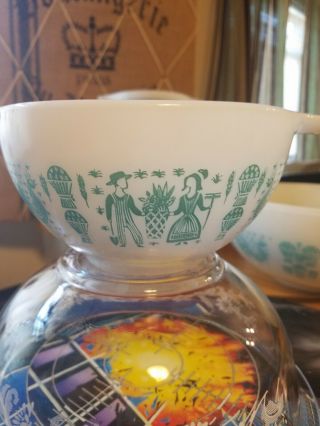 Vintage Pyrex Amish Butterprint 441 Cinderella Mixing Bowl Turquoise on White 3