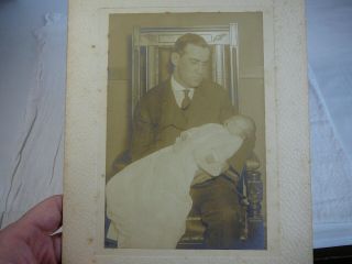 Antique Photo Father Holding Post Mortem Baby Child Vintage