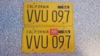1956 California License Plates,  1961 Validation,  Dmv Clear Guaranteed,  Vg
