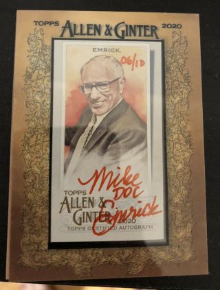 2020 Topps Allen & Ginter Mike " Doc " Emrick Auto Red Ink 6/10 Autograph