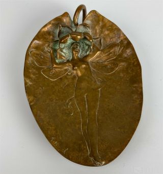 Antique Art Nouveau Alexandre Vibert French Nymph Bronze Calling Card Tray Sjs