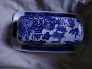 Churchill England Blue Willow Butter Dish With Lid 8 " X 4.  5 " Vintage