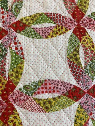 Vintage Double Wedding Ring Cheater Quilt 64 
