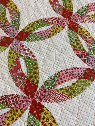 Vintage Double Wedding Ring Cheater Quilt 64 