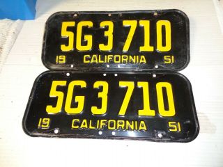 1951 California Car License Plate Pair Rare,  52 53 54 55