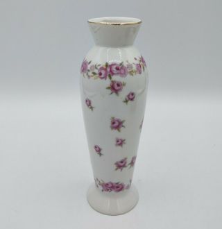 Vintage Lefton Porcelain China Pink Floral Transfer Bud Vase Japan