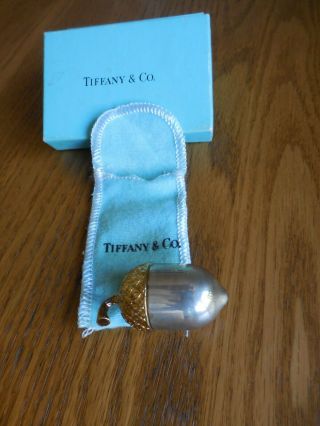 Rare Tiffany & Co.  Makers Sterling Silver.  925 Acorn Gold Vermeil Pill Box Case