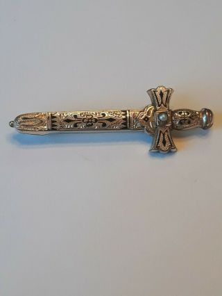 Vintage Victorian Gold Filled Taille D’epargne Enamel Sword Pin Brooch