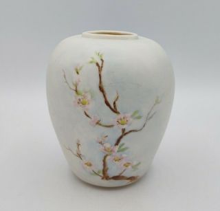 Vintage Porcelain Hand Painted Cherry Blossom Vase Artist Initialed