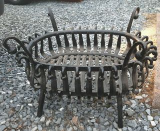 Very Ornate Antique Cast Iron Fireplace Insert Fire Box Log Wood Basket Grate