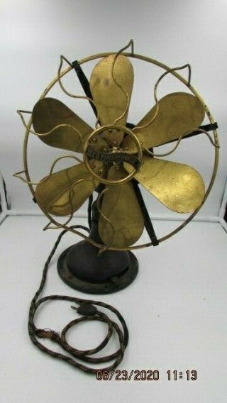 Vintage Antique Westinghouse 1914 6 Brass Blade Oscillating Fan Ac 12 "