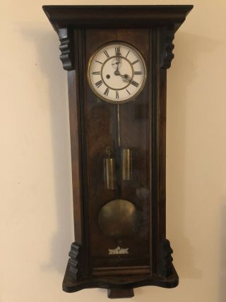Antique German Unsigned 2 Weight Beidermeier Style Vienna Regulator Clock