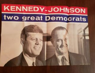 Jfk Kennedy Johnson 1960 Presidential Campaign Poster 2 Great Democrats