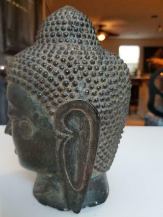 L@@K RARE Antique Bronze BUDDHA HEAD Statue Serene Chinese Thai Feng Shui 3