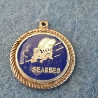 Vintage Wwii Era Us Navy Seabees Sterling Silver.  925 Charm Pendant Fob