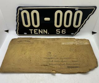 Vintage Rare 1956 Tennessee Sample License Plate 00 - 000 In The Envelope