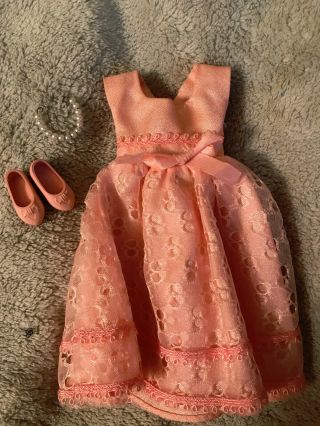 Vintage Penny Brite Doll Clothes 60’s Long Pink Dress,  Pink Shoes,  Necklace