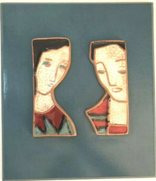 Harris Strong Label Ceramic Art Tile Abstract Faces Mounted/framed Mcm Fabulous