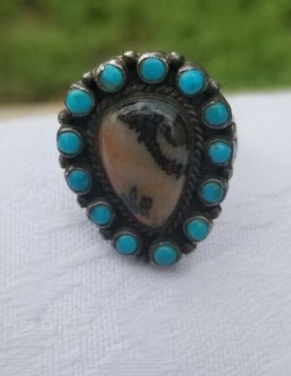 Vintage Navajo Native American Sterling Silver 925 Huge Turquoise Ring