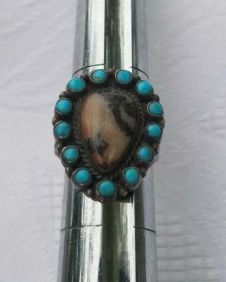 Vintage Navajo native American sterling silver 925 huge turquoise ring 2