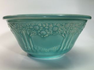 VINTAGE MIXING BOWL BY HOMER LAUGHLIN TURQUOISE GARDEN APPLE TREE 8 