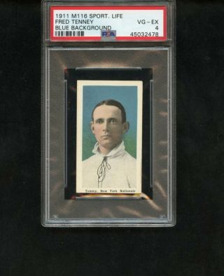 M116 1911 Sporting Life - Fred Tenney,  Blue Background,  Ny Giants Psa 4 Nicer