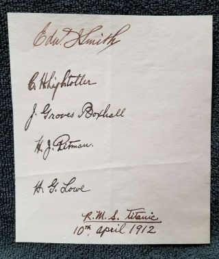 R.  M.  S.  Titanic Signed Album Page By Captain And Senior Officers - April 10,  1912