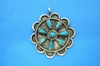 Vintage Zuni Petit Point Sterling Silver Turquoise Pendant