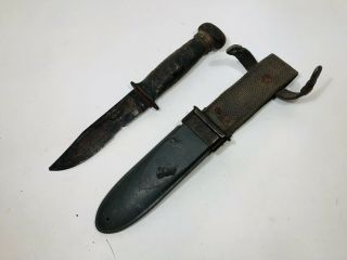 Vintage Usn Mk1 Robeson Shuredge Military Fighting Knife W/ Scabbard