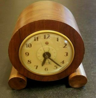Vintage Wooden Mantel Art Deco War Alarm Clock 1940s Wwii Ashland Mass Runs Wood