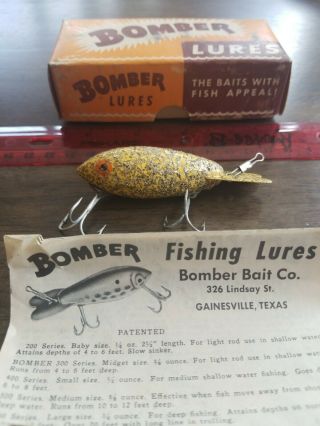 Vintage Bomber Lure Wood W Box Papers Appears Gold Silver Glitter