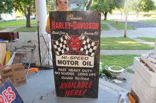 Large Harley Davidson Motorcycle Hi - Speed Motor Oil Gas Station 48 " Metal Sign