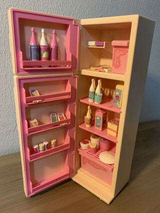 Vintage Mattel 1987 Barbie Sweet Roses Refrigerator W/ Accessories 4776