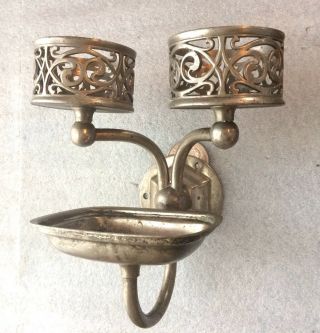 Antique Manning Bowman Nickel Plated Brass Dbl Cup Holder Victorian Soap Dish