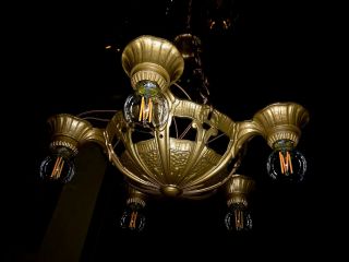 Antique Art Deco Lincoln Chandelier 5 Light Ceiling Light,  Restored