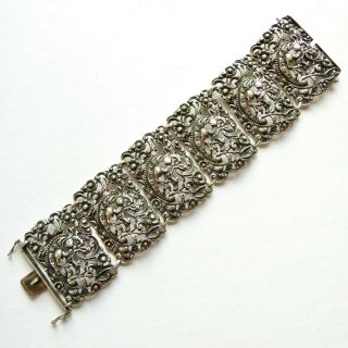 Dragon Filigree Bracelet European Silver 835 75g 6 Links 2 " Wide Vintage Antique
